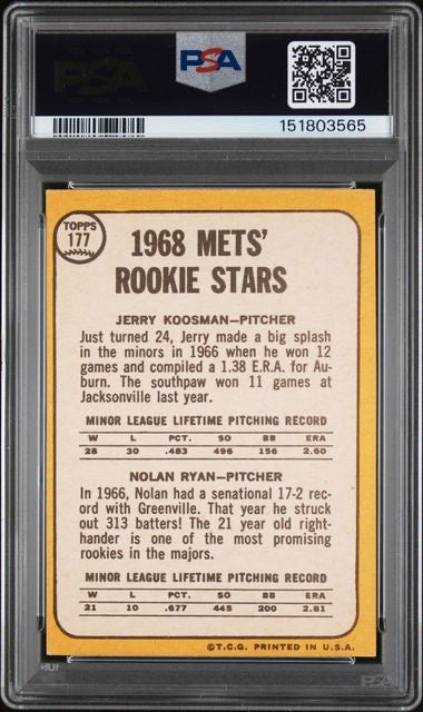 1968 Topps #177 Nolan Ryan/Jerry Koosman Rookie RC PSA 4
