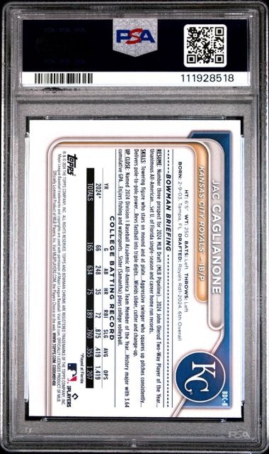 2024 Bowman Draft Sapphire #BDC8 Jac Caglianone 1st Bowman PSA 10