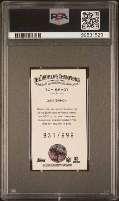 2006 eTopps Allen & Ginter #4 Tom Brady Super Bowl Champions /999 PSA 8