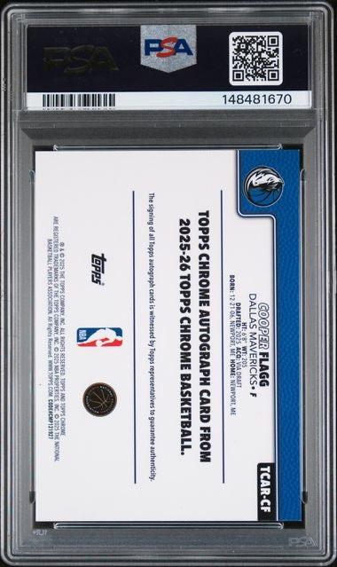 2025-26 Topps Chrome #TCAR-CF Cooper Flagg Rookie Autograph PSA 9