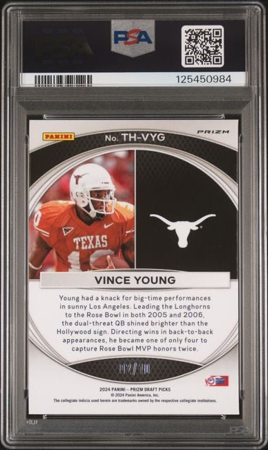 2024 Panini Prizm Draft Picks Vince Young Trophy Hunting Gold /10 PSA 10