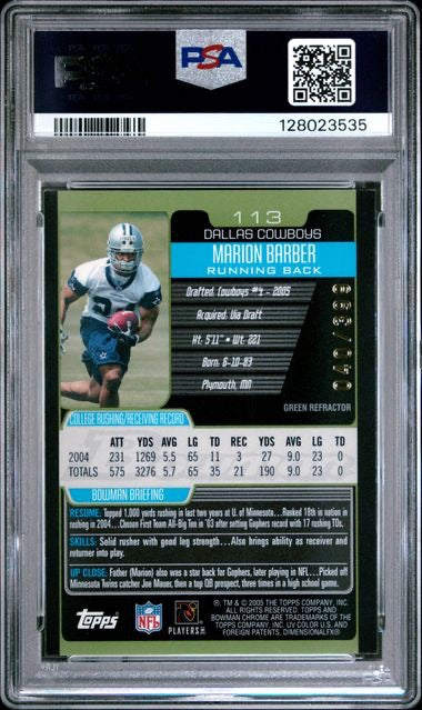 2005 Bowman Chrome #113 Marion Barber Green Refractor /399 PSA 9
