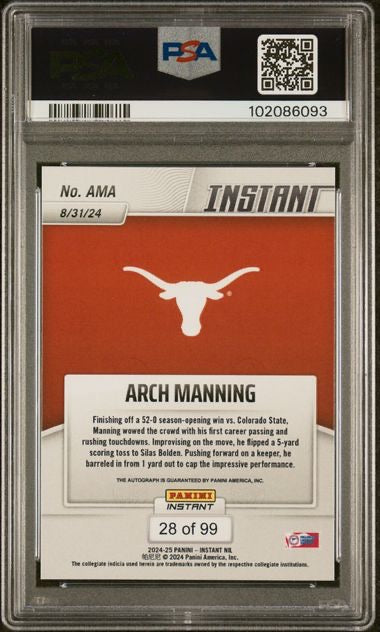 2024 Panini Instant NIL #AMA Arch Mannning Autograph /99 PSA 10