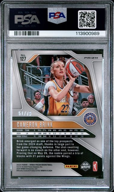2024 Panini Prizm WNBA #127 Cameron Brink Pink Velocity Rookie RC /79 PSA 9