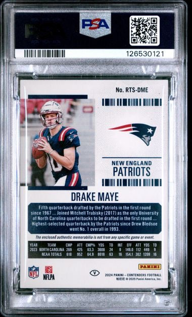 2024 Contenders Drake Maye Rookie Ticket Swatches Variation PSA 10