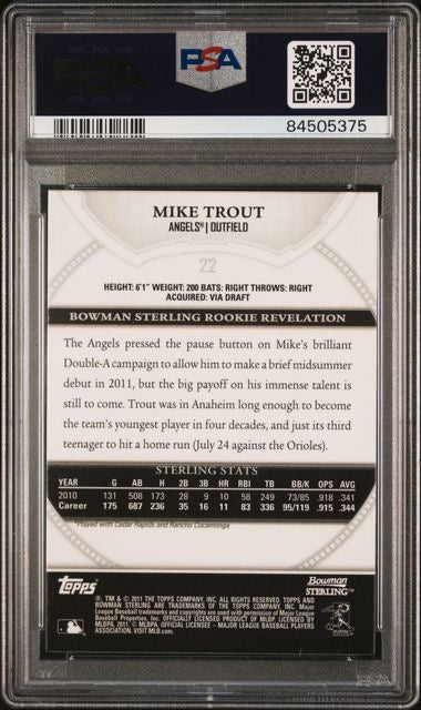 2011 Bowman Sterling #22 Mike Trout Rookie RC PSA 10