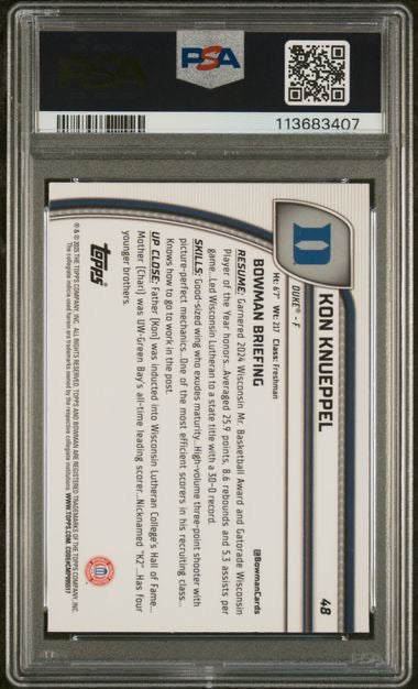 2024 Bowman Chrome U #48 Kon Knueppel 1st Bwoman Blue /199 PSA 9