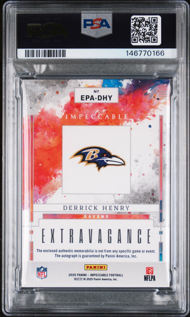 2025 Impeccable Derrick Henry Extravagance Emerald Relic Auto /5 NIKE SWOOSH PSA 8 AUTO 10