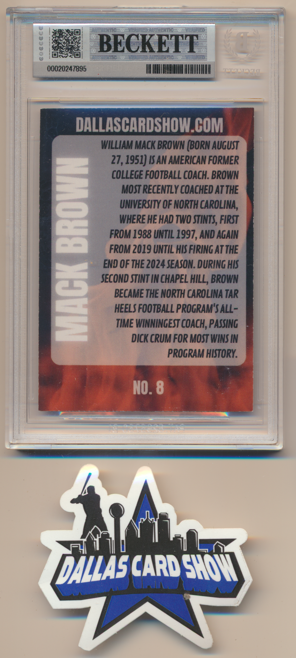MACK BROWN TEXAS LONGHORNS SIGNED 2026 May Dallas Card Show BGS BAS SLAB AUTO 10 (Copy)