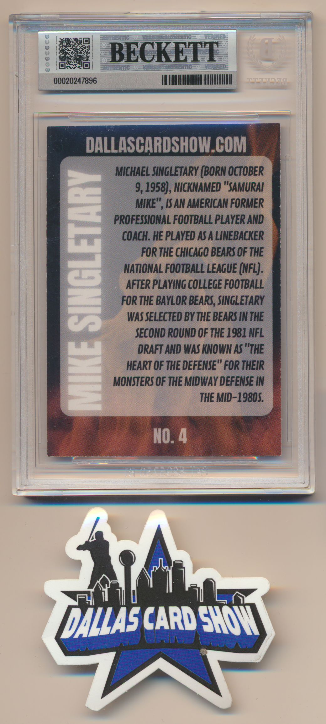 MIKE SINGLETARY CHICAGO BEARS SIGNED 2026 May Dallas Card Show BGS BAS SLAB AUTO 10