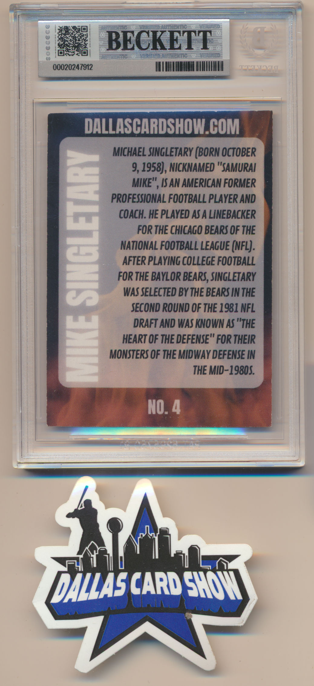 MIKE SINGLETARY CHICAGO BEARS SIGNED 2026 May Dallas Card Show BGS BAS SLAB