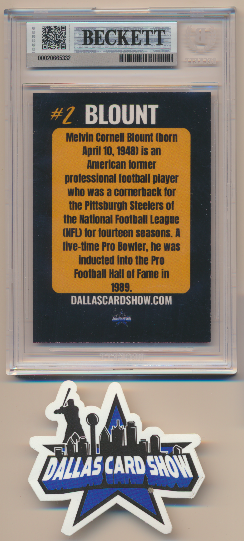 MEL BLOUNT PITTSBURGH STEELERS SIGNED 2026 June Dallas Card Show BGS BAS SLAB AUTO 10