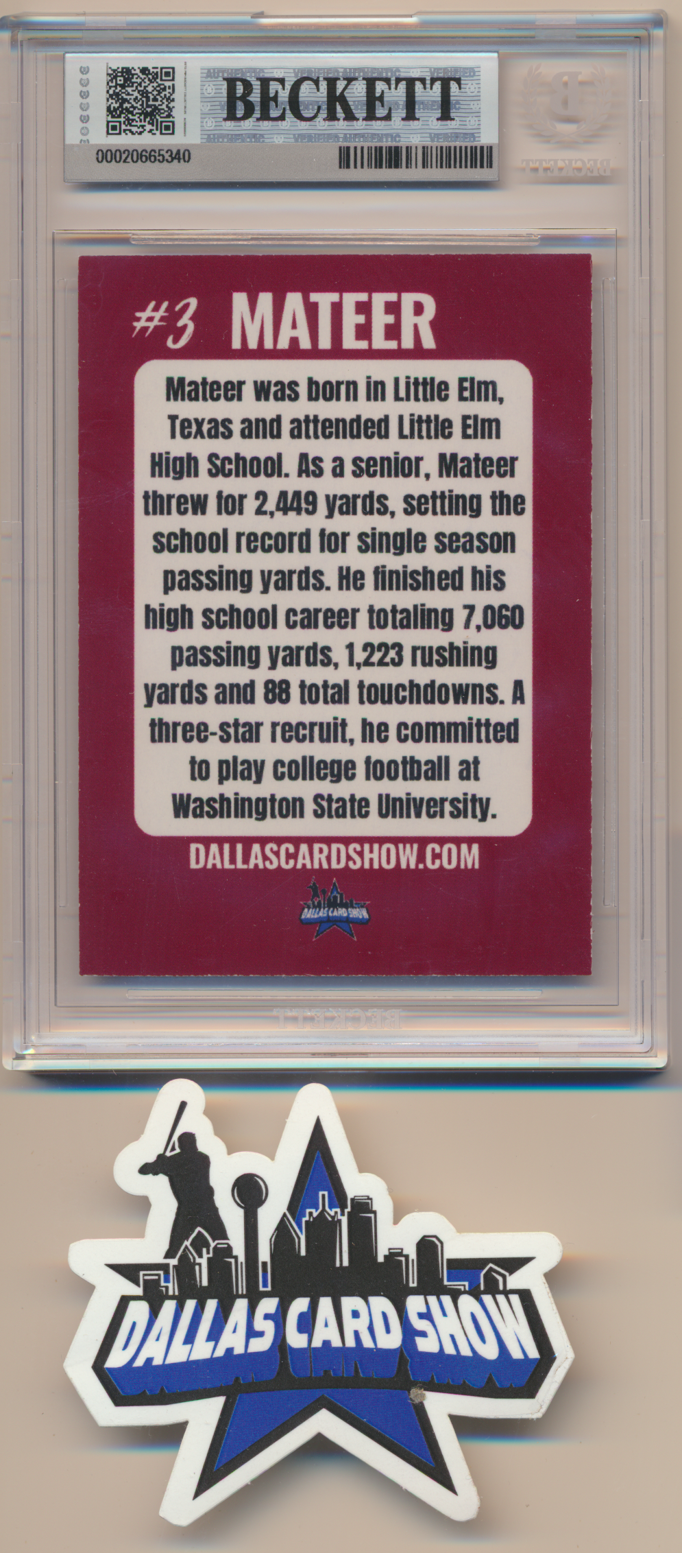 JOHN MATEER OU OKLAHOMA SOONERS SIGNED 2026 June Dallas Card Show BGS BAS SLAB