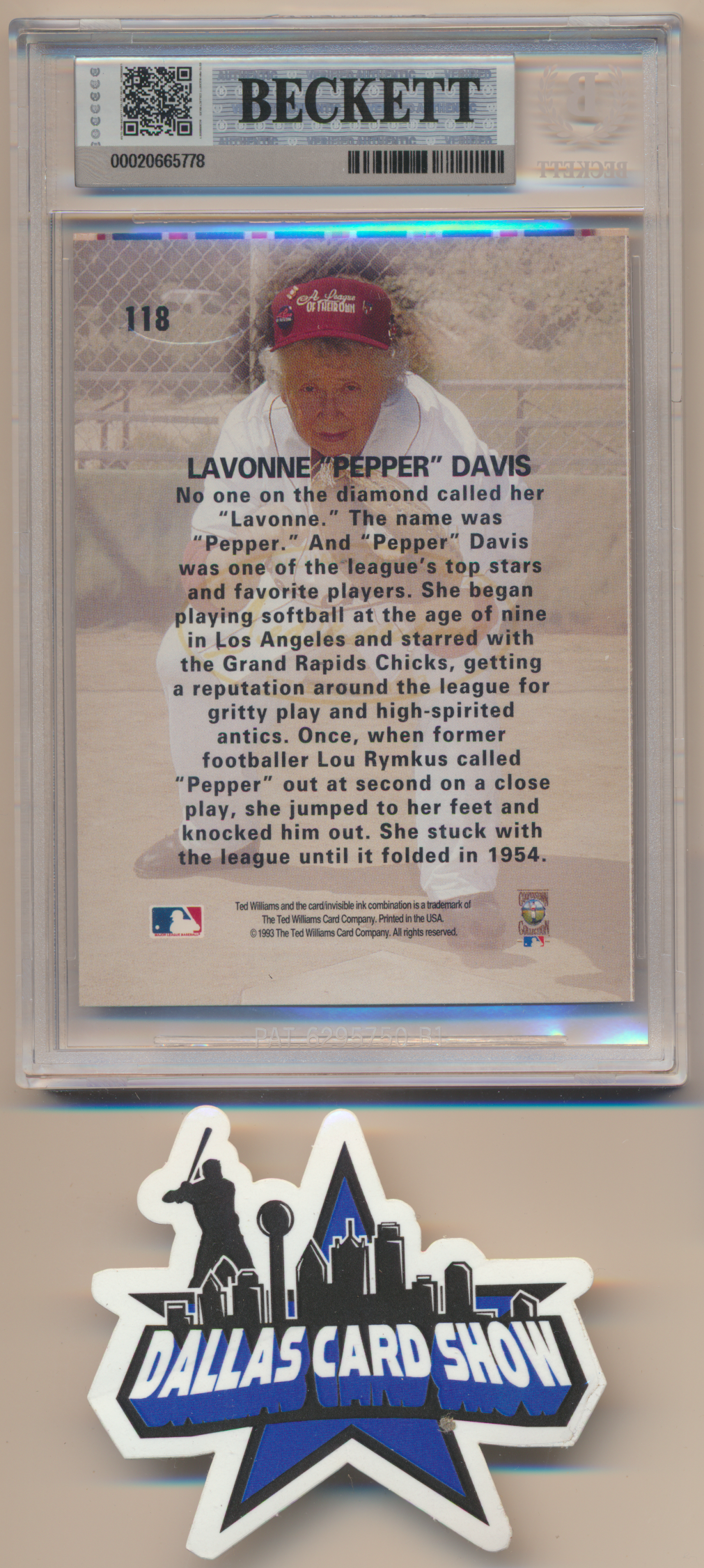 PEPPER DAVIS A League of Their Own SIGNED 1993 TED WILLIAMS #118 BGS BAS SLAB AUTO 10