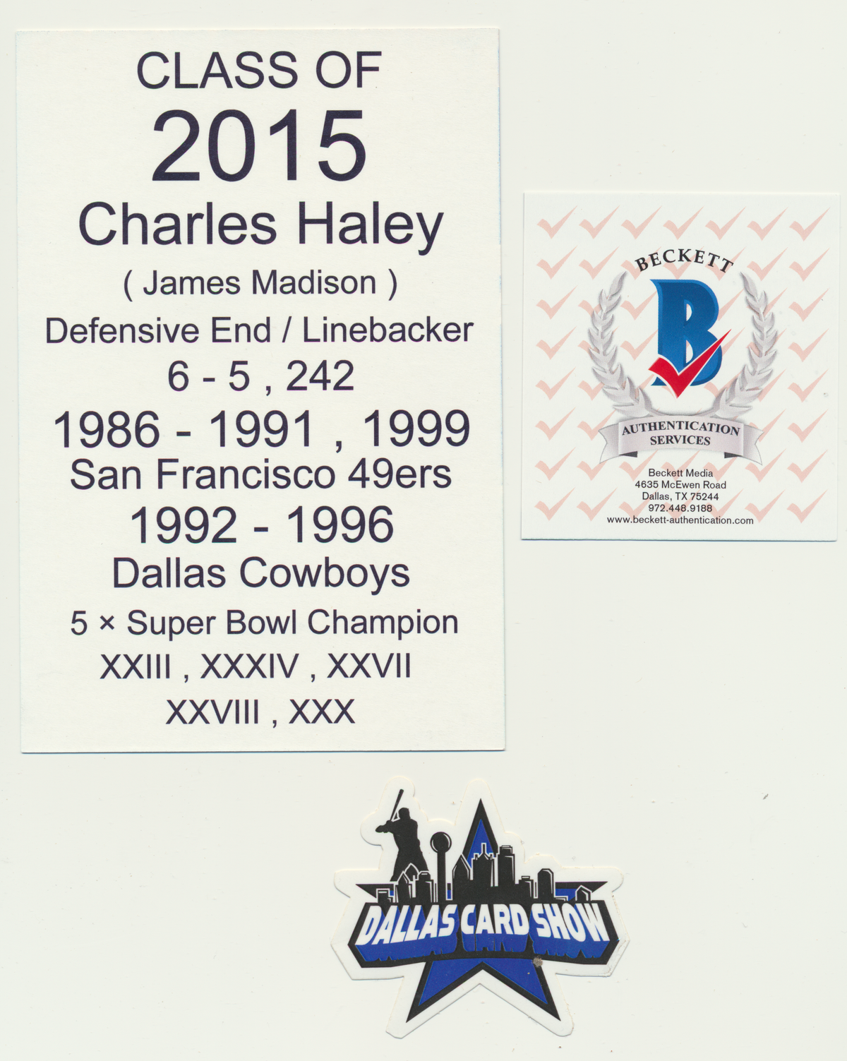 CHARLES HALEY DALLAS COWBOYS SIGNED ART CARD w/HOF 2015 49ers BAS COA