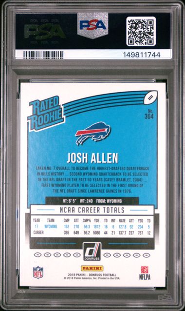 2018 Panini Donruss Josh Allen RATED ROOKIE #304 PSA 10