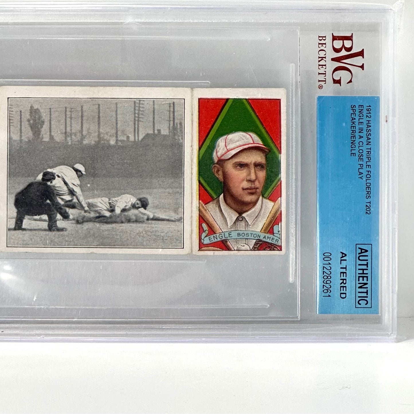 1912  Hassan Triple Folders T202 Engle in a Close play Speaker /Engle Beckett Authentic Altered