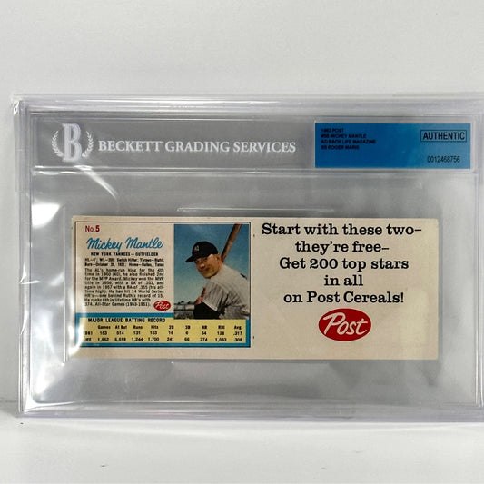 1962 Post #5B Mickey Mantle  AD Back life  6b Roger Maris Beckett  authentic