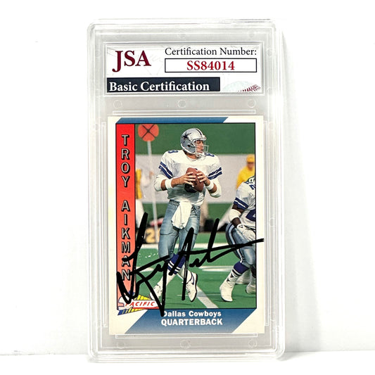 1991 Pacific Troy Aikman Dallas Cowboys UER Autographed JSA Certified