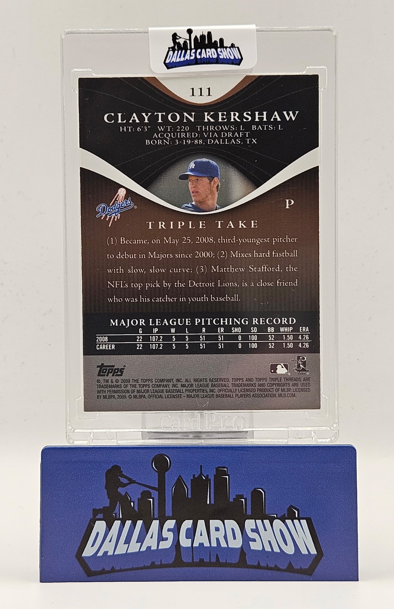 2009 Topps Triple Threads #111 Clayton Kershaw Rising Stars Patch Autograph /75