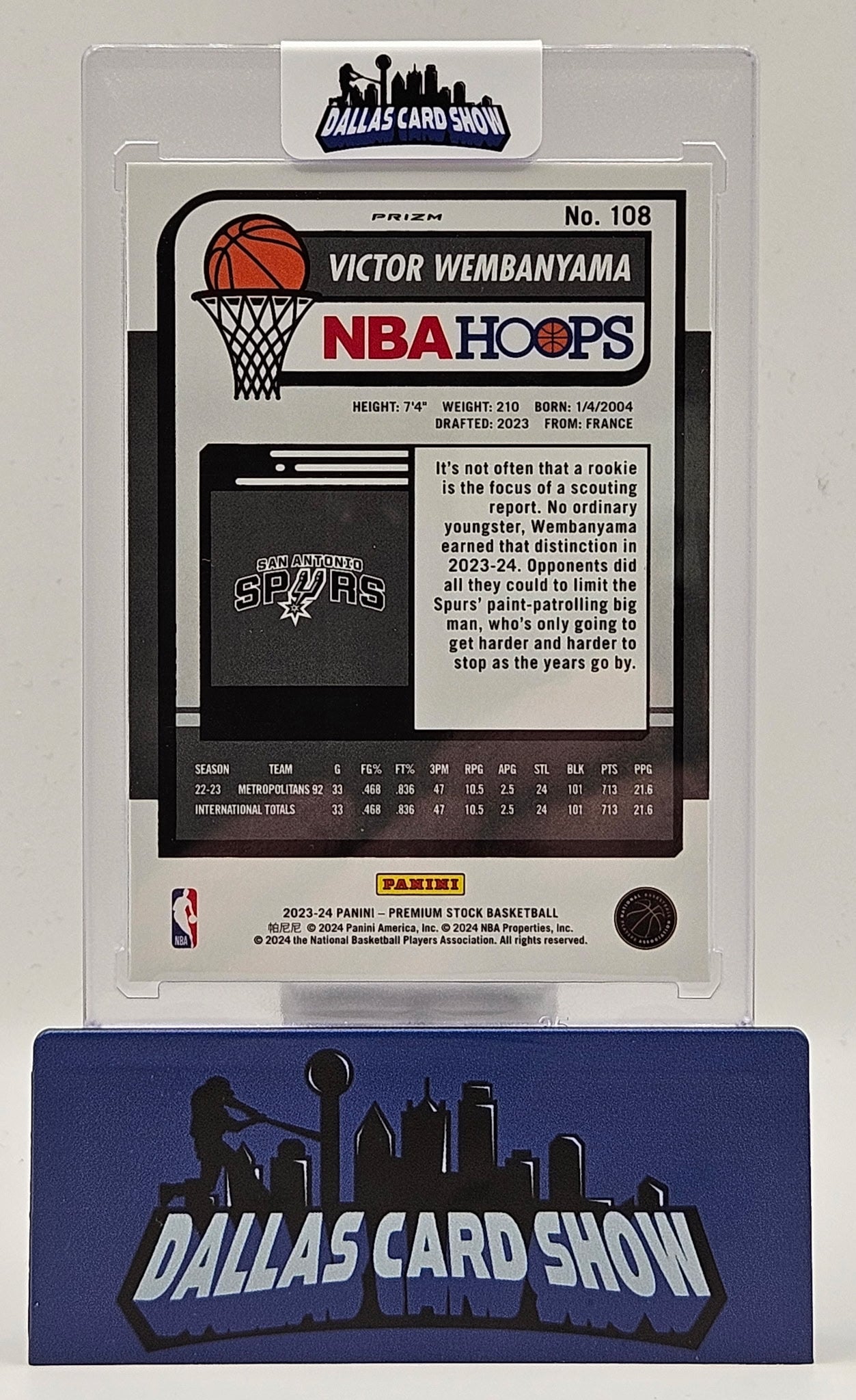 2023-24 Hoops Premium Stock #108 Victor Wembanyama Rookie Cracked Ice