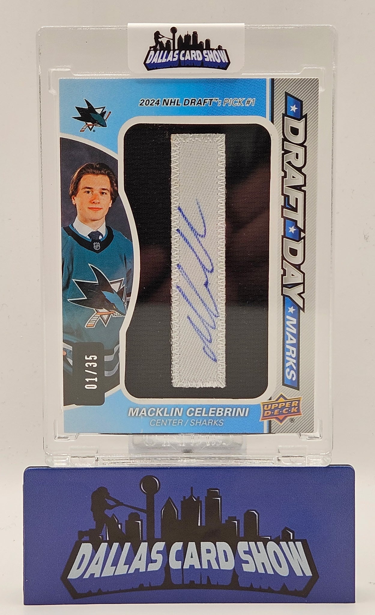 2024-25 Upper Deck Game Used Macklin Celebrini Daft Day Marks Autograph /35
