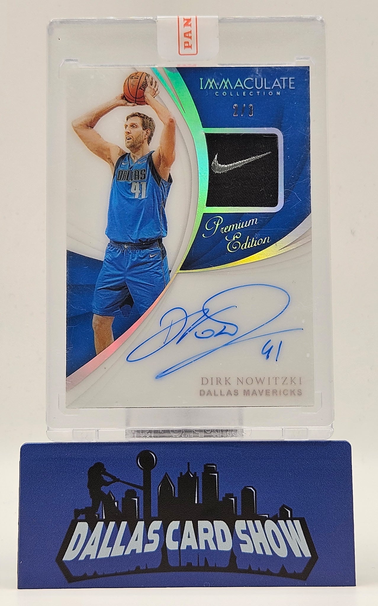 2018-19 Immaculate Premium Edition Dirk Nowitzki Nike Swoosh Autograph 2/3 Game Used