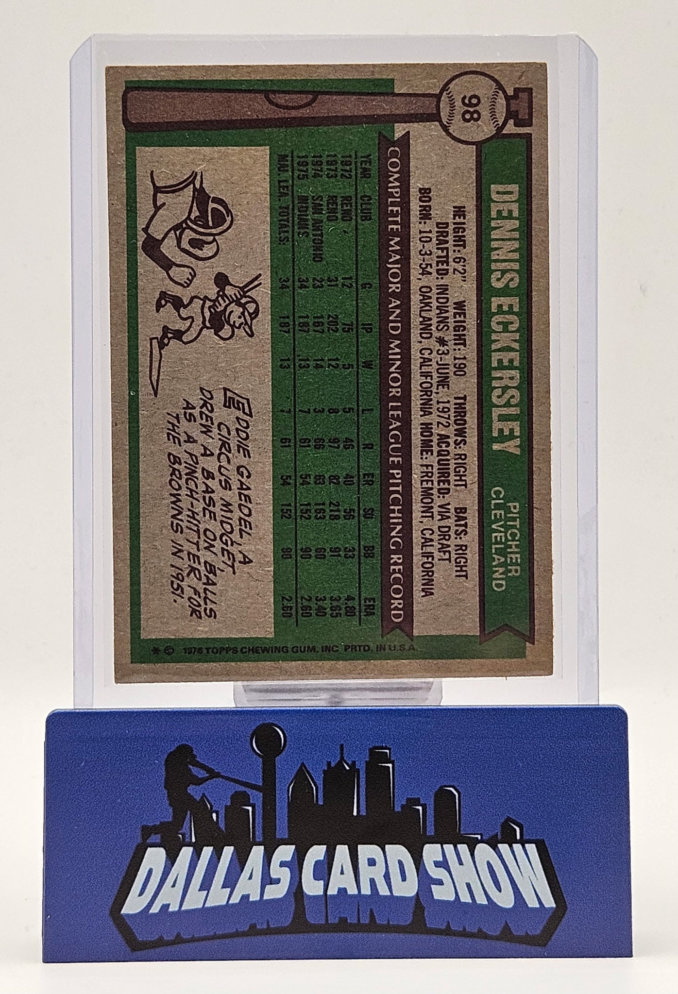 1976 Topps Baseball Card #98 Dennis Eckersley Cleveland Indians EX+ Rookie HOF