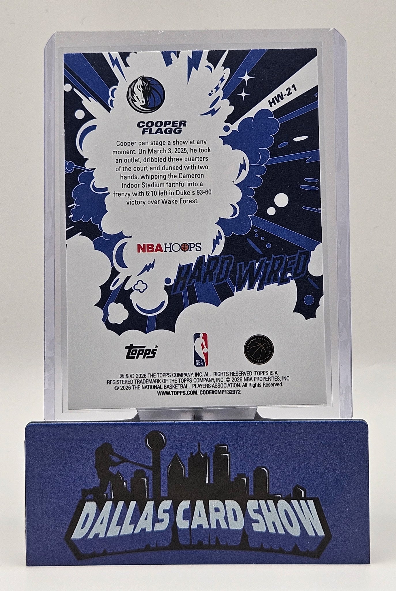 2025-26 Panini Hoops #HW-21 Cooper Flagg Hard Wired Rookie RC