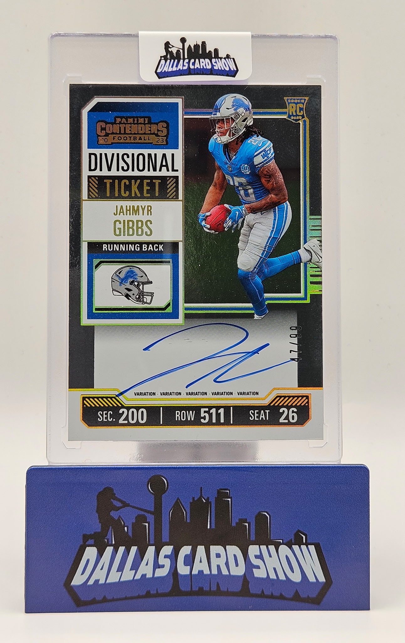 2023 Panini Contenders #112 Jahmyr Gibbs Variation Divisional Ticket Autograph /99