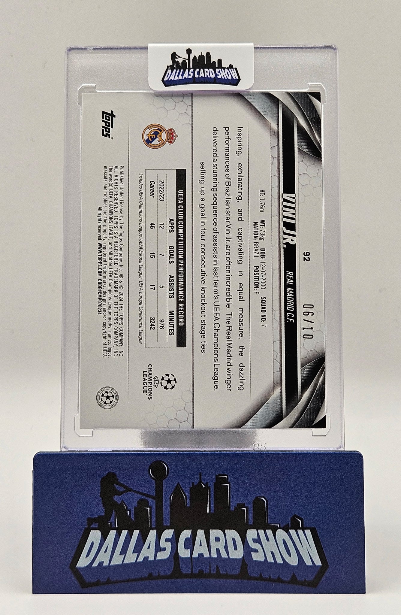 2024 Topps UEFA #92 Vini Jr. Black Foil /10 Brazil