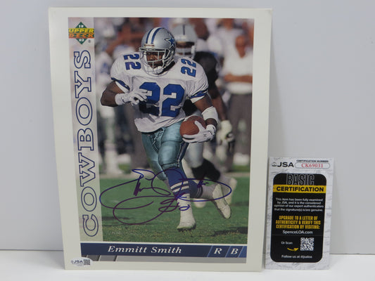 EMMITT SMITH DALLAS COWBOYS SIGNED UPPER DECK FOOTBALL #359 BIG CARD JSA