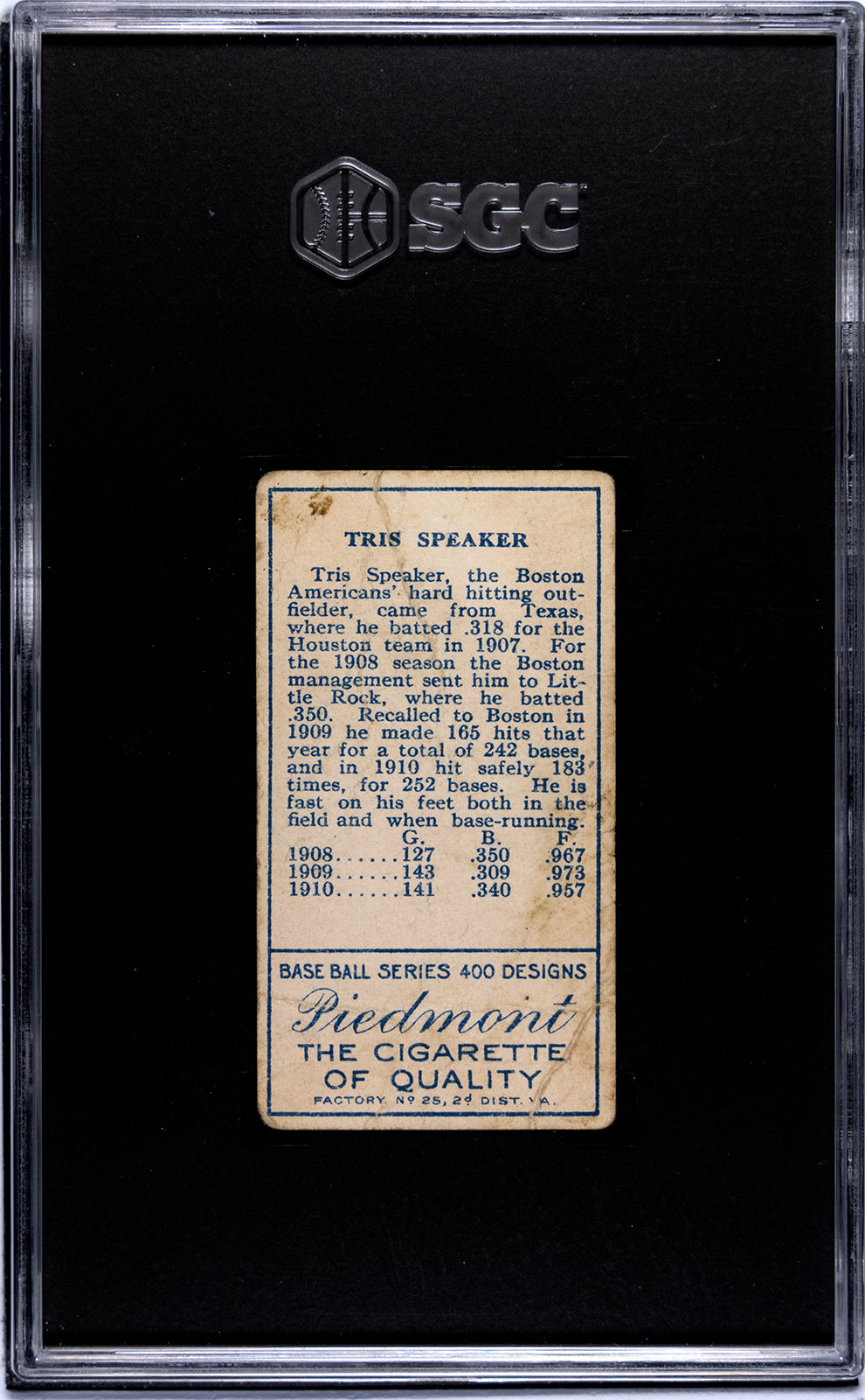 1911 Piedmont Cigarettes T205 Tris Speaker SGC 1