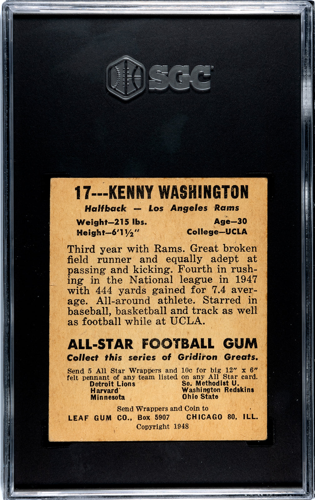 1948 Leaf Gum Co. Kenny Washington #17 SGC 4