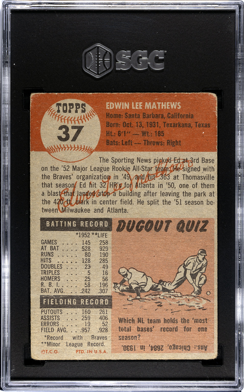 1953 Topps #37 Ed Matthews SGC 1.5