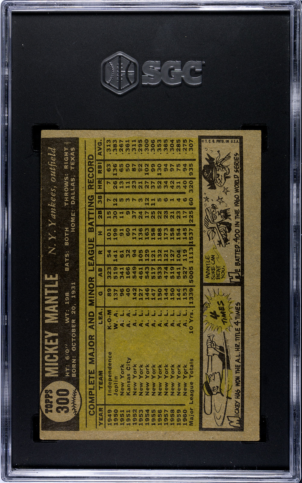 1961 Topps #300 Mickey Mantle SGC 2