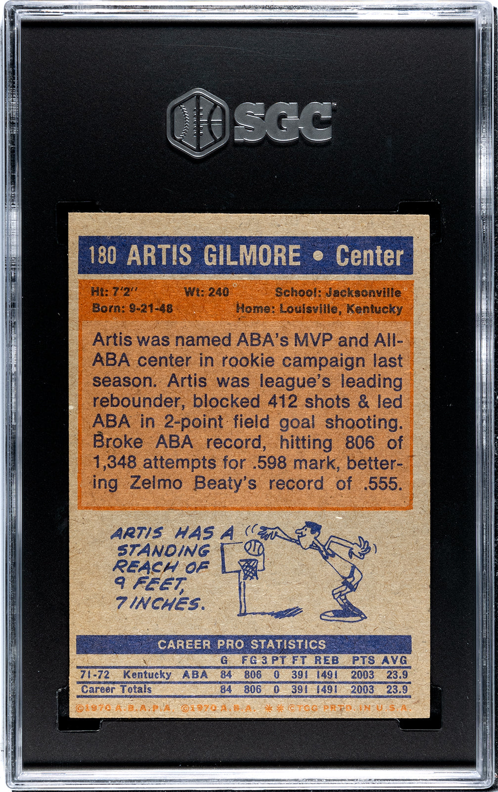 1972-73 Topps Artis Gilmore #180 SGC 8 NM-MT