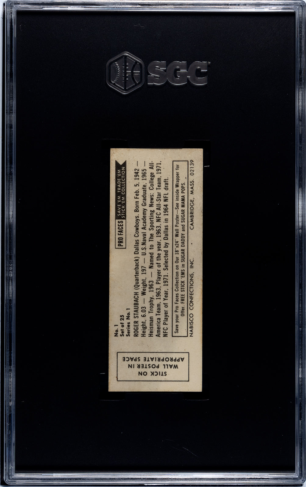 1974 Nabisco Sugar Daddy #1 Roger Staubach SGC 5