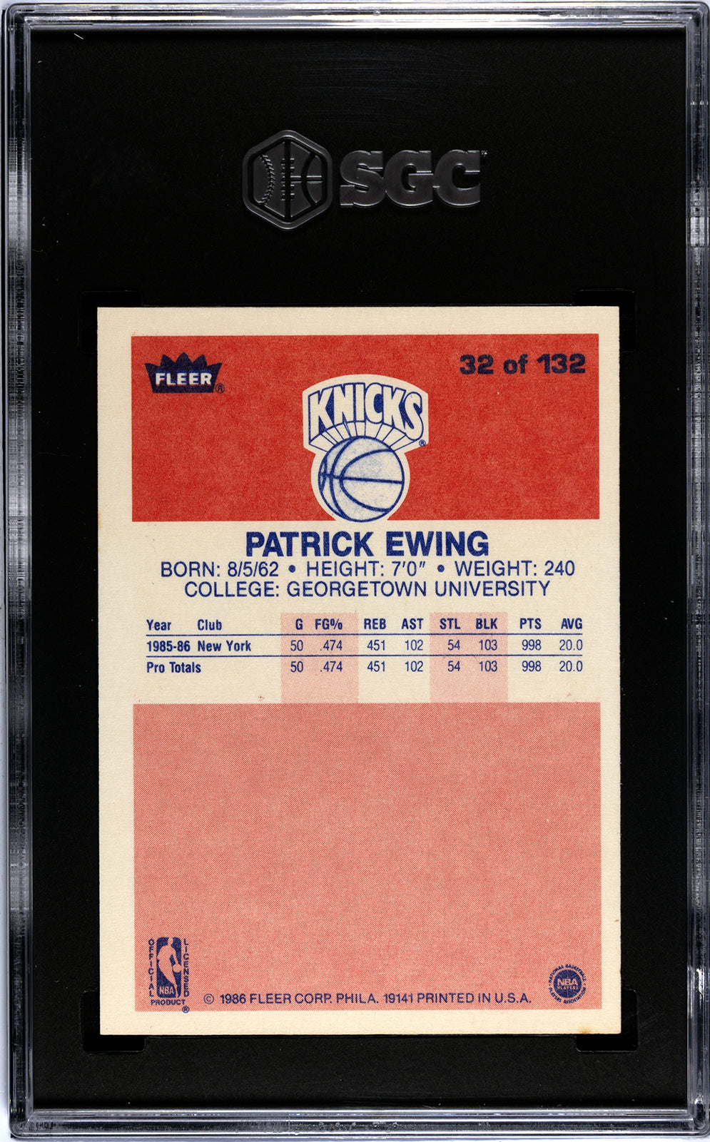 1986 Fleer #32 Patrick Ewing SGC 8