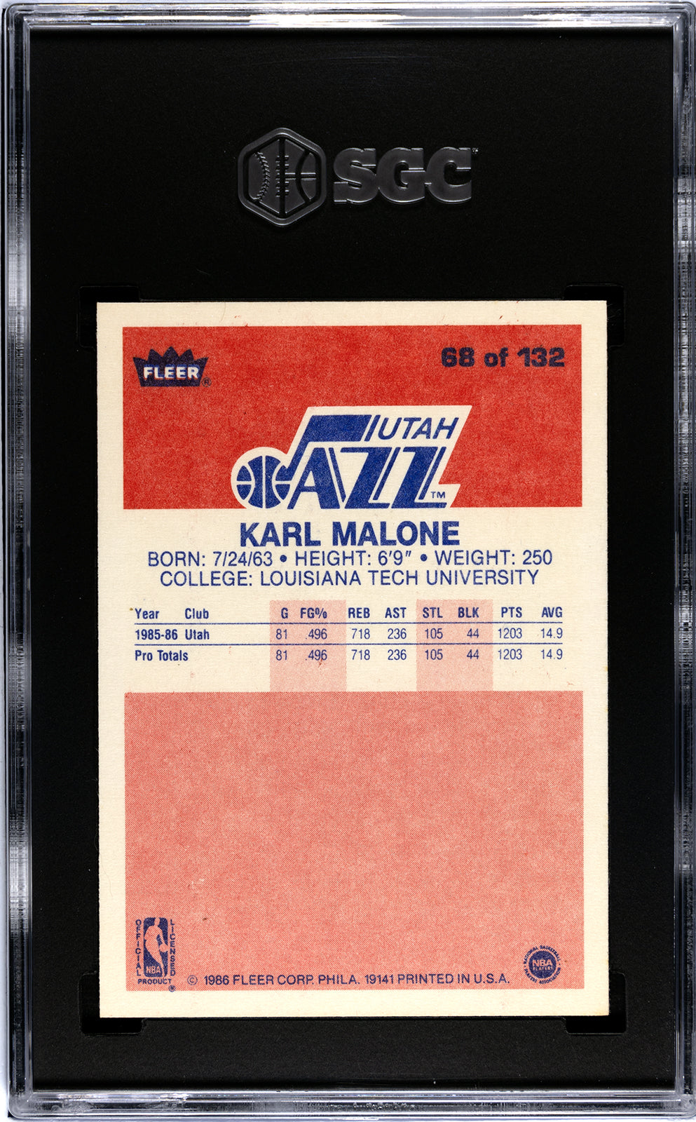 1986 Fleer #68 Karl Malone SGC 8
