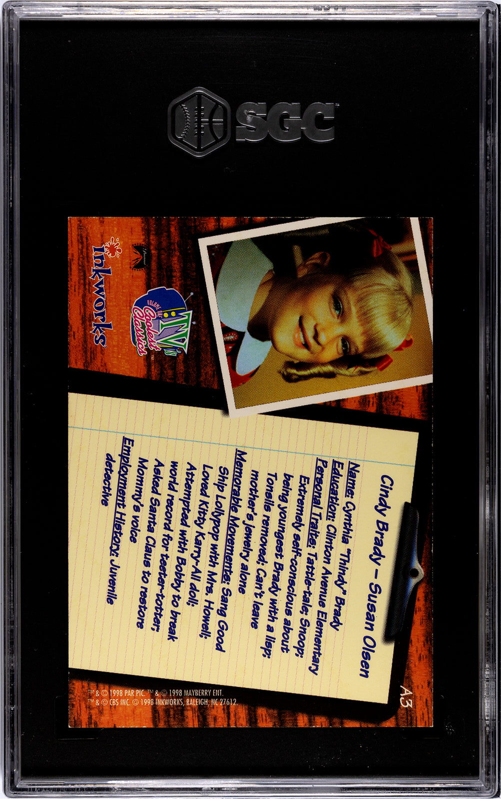 1998 Inkworks TV's Coolest Classics #A3 Susan Olsen Autograph SGC 8