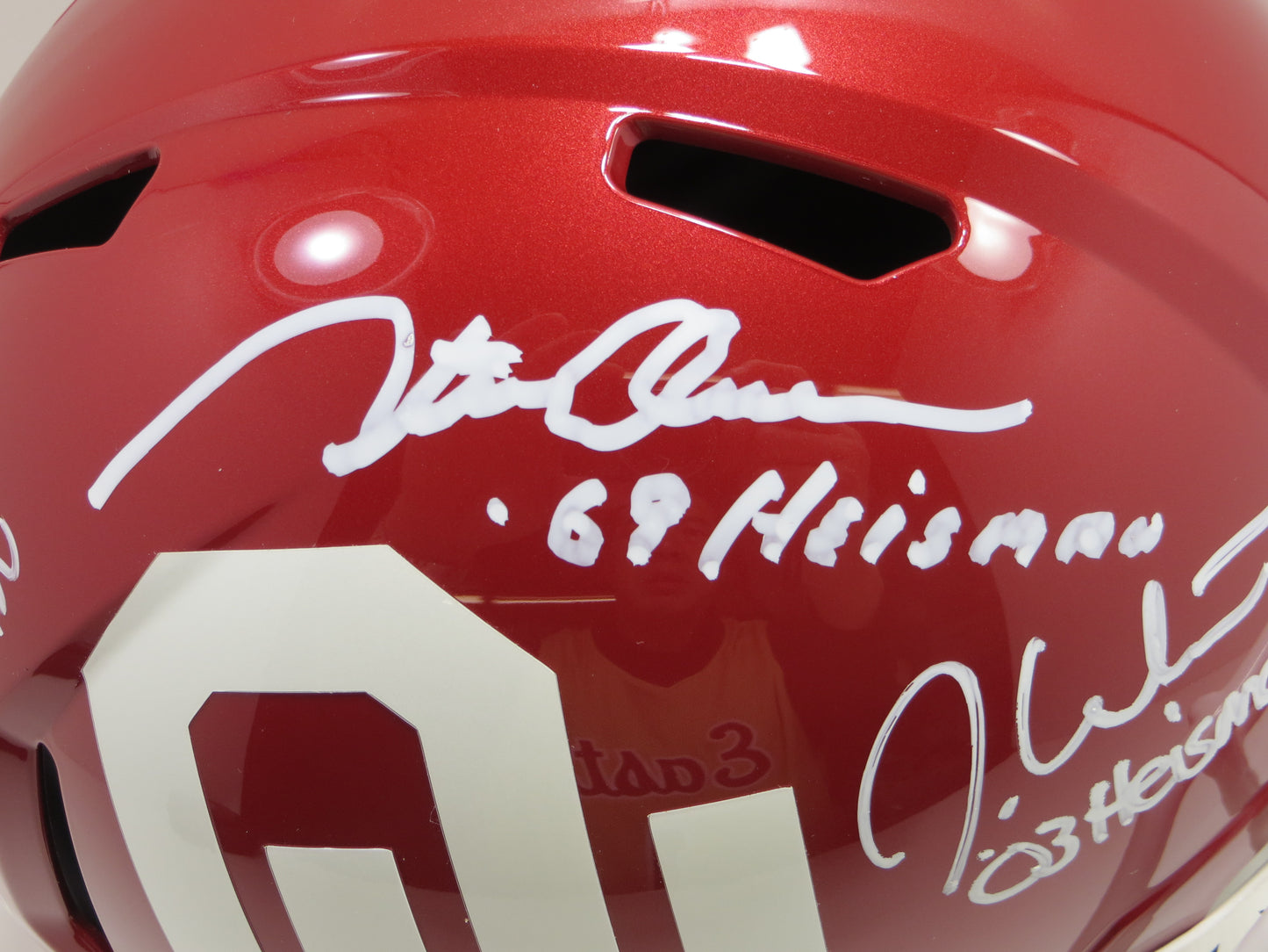 OKLAHOMA OU SOONERS HEISMAN SIGNED FULL SIZE HELMET White Sims Owens BAS