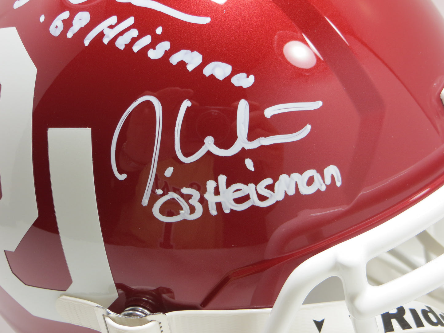 OKLAHOMA OU SOONERS HEISMAN SIGNED FULL SIZE HELMET White Sims Owens BAS
