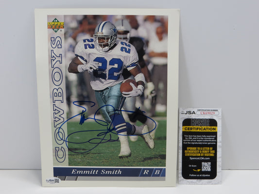 EMMITT SMITH DALLAS COWBOYS SIGNED UPPER DECK FOOTBALL #359 BIG CARD JSA