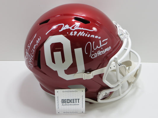 OKLAHOMA OU SOONERS HEISMAN SIGNED FULL SIZE HELMET White Sims Owens BAS