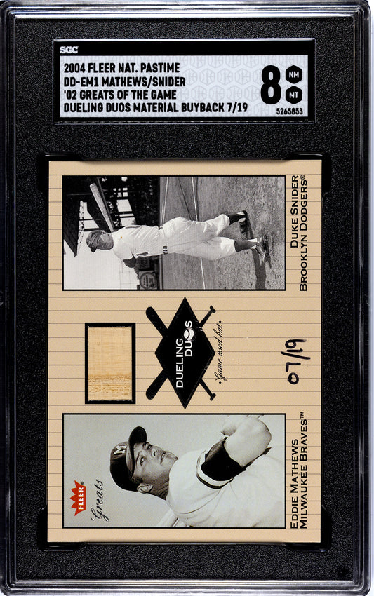 2004 Fleer National Pastime #DD-EM1 Eddie Mathews/Duke Snider Dueling Duos Buyback /19 SGC 8