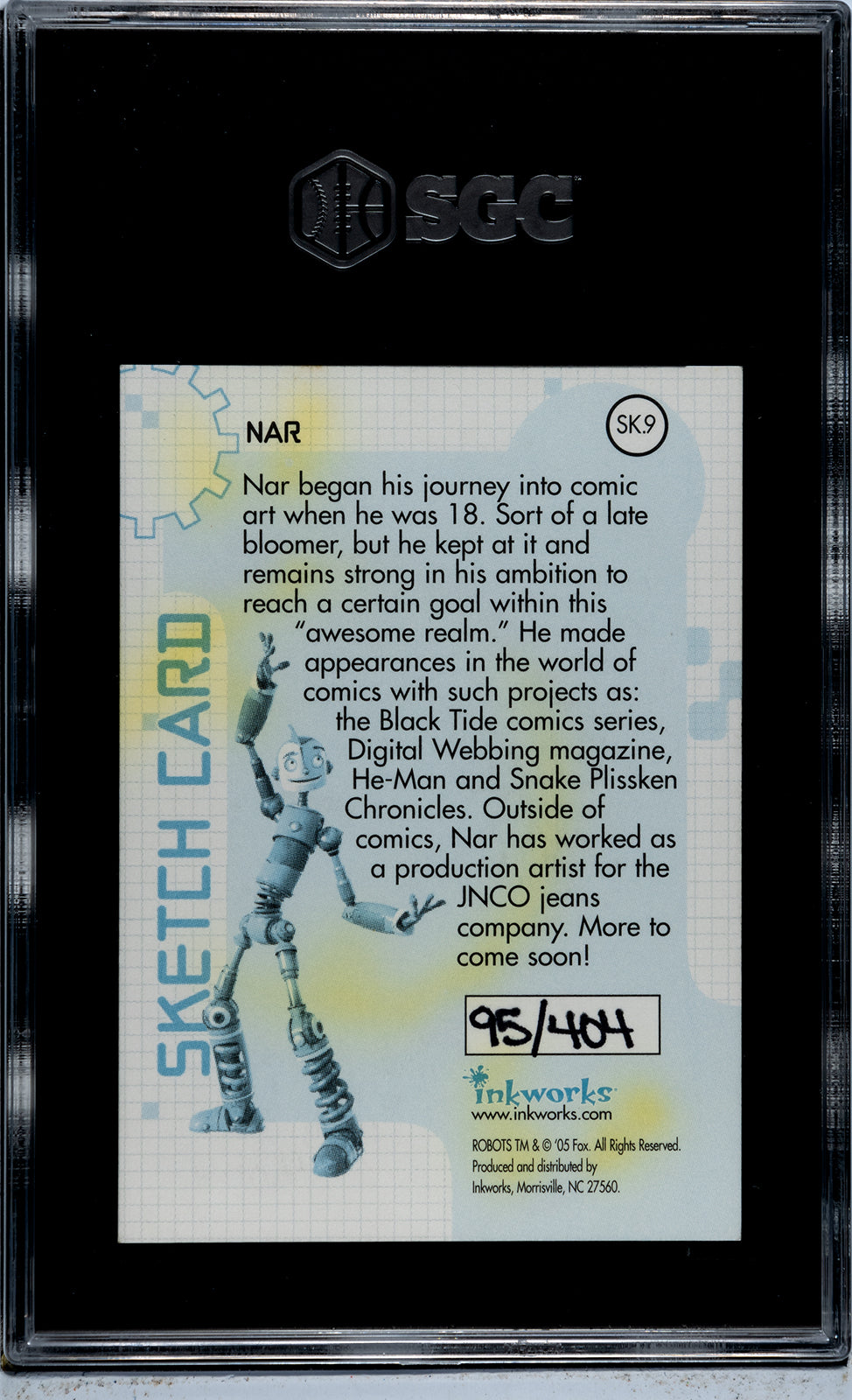 2005 Inkworks Robots SK9 Piper Julio Nar Artist Sketch Card 95/404 SGC Authentic