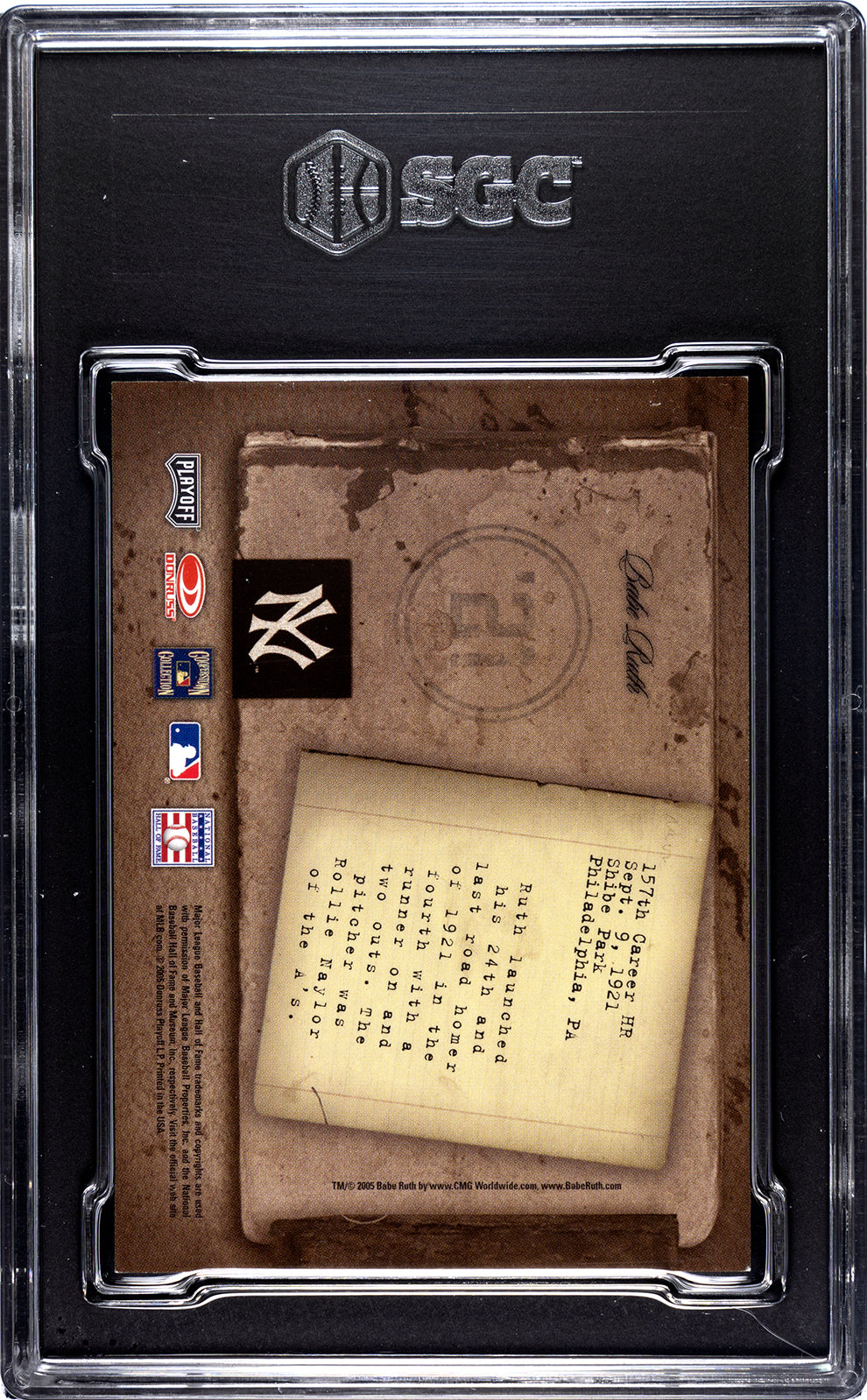 2005 Playoff Prime Cuts Biography Babe Ruth Home Run #157 SGC 9