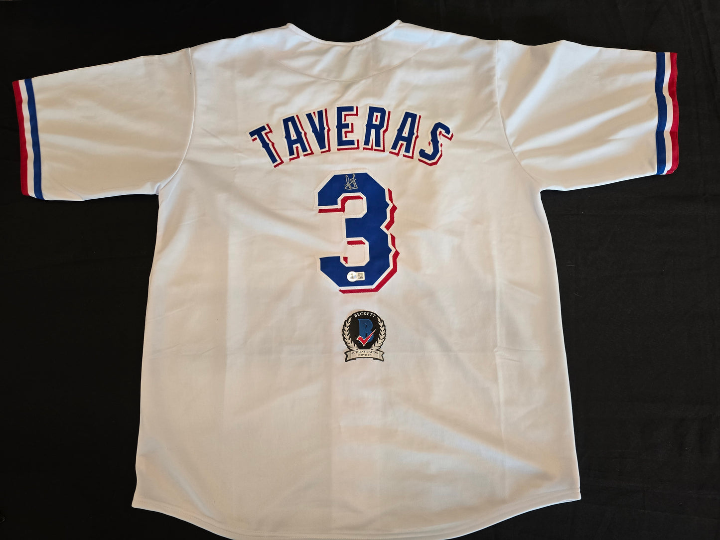 LEODY TAVERAS TEXAS RANGERS SIGNED WHITE JERSEY size XL BAS COA