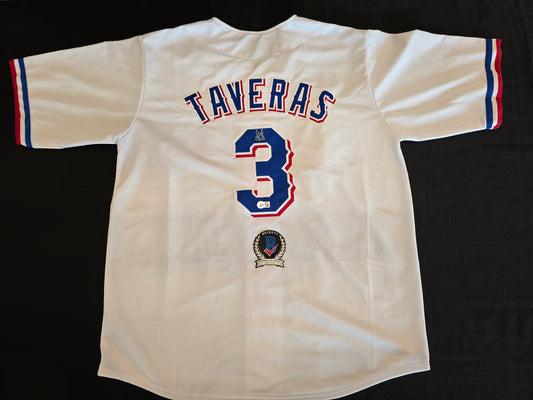 LEODY TAVERAS TEXAS RANGERS SIGNED WHITE JERSEY size XL BAS COA